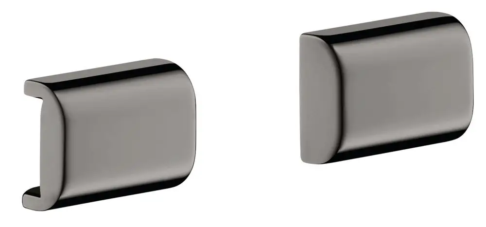 Abdeckung in poliertem Schwarzchrom für eine Reling, hergestellt von AXOR. Die Form ist leicht abgerundet mit einer glatten Oberfläche.